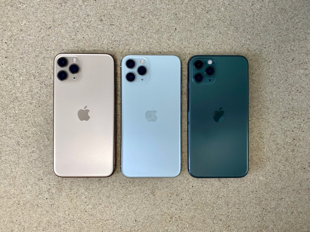 refurbished iPhone 11 Pro in gold, white and midnight green