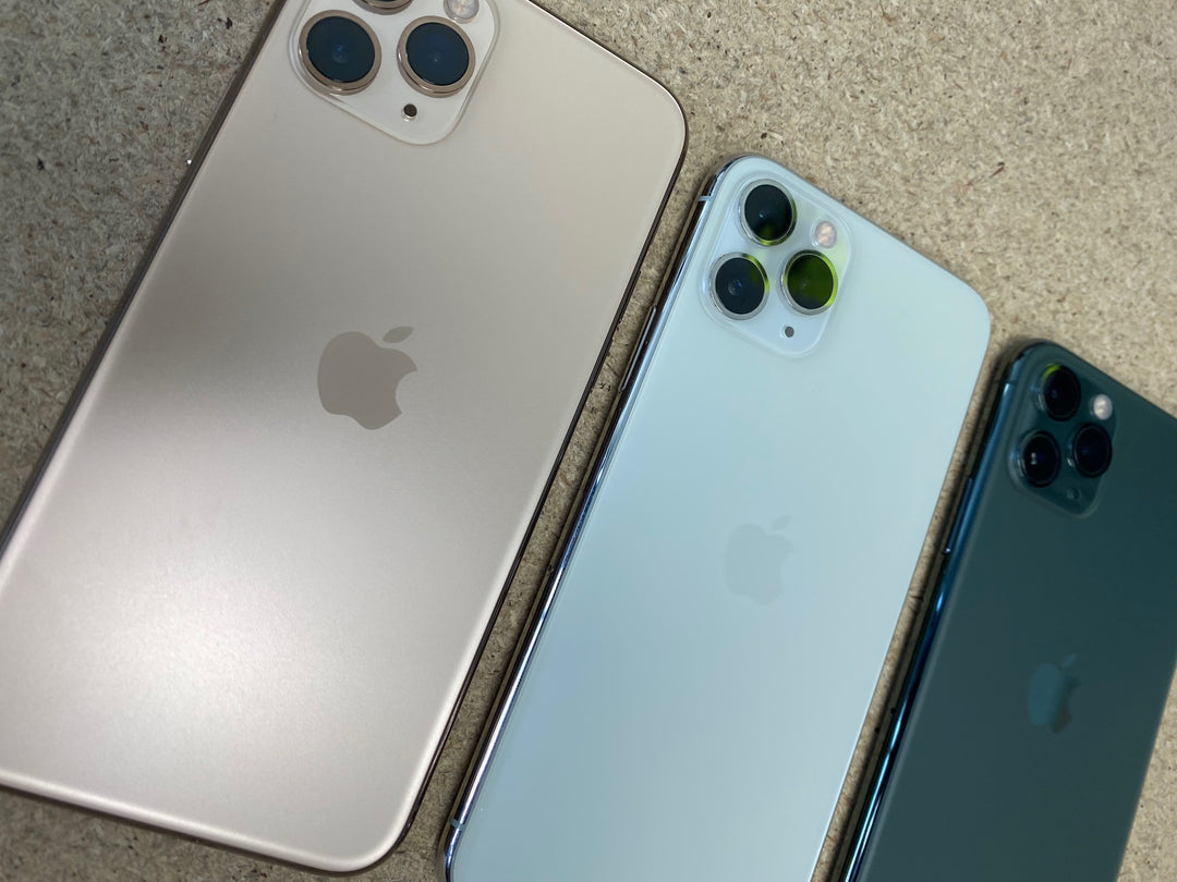 refurbished iPhone 11 Pro in gold, silver and midnight green