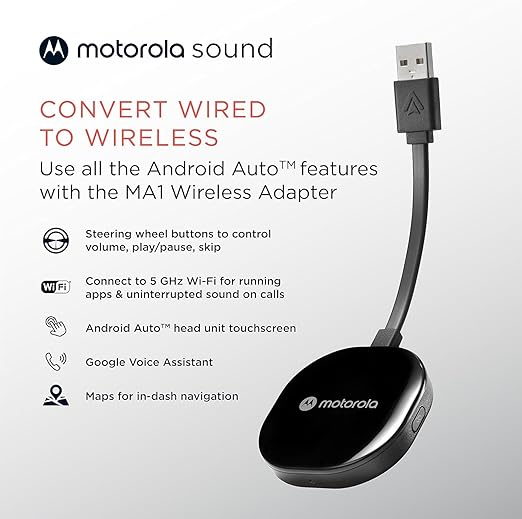 Motorola Ma1 Wireless Android Auto Car Adapter Black