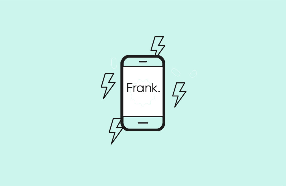 frank phone icon on light blue with 4 small lightening bolts