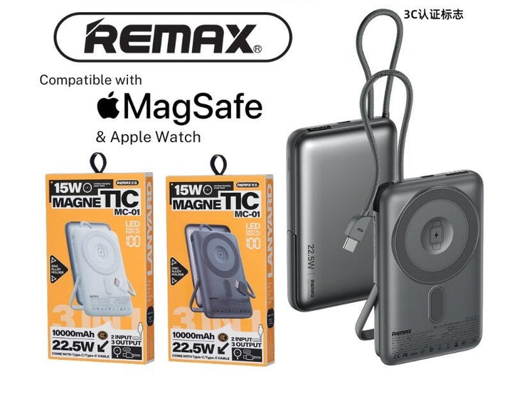 Remax MC-01 22.5W 3-In-1 Power Bank [10K mAh] [MagSafe + Apple Watch Charger + USB-C Cable]