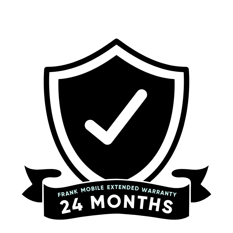 black warranty shield with 24 months of coverage for Frank Mobile