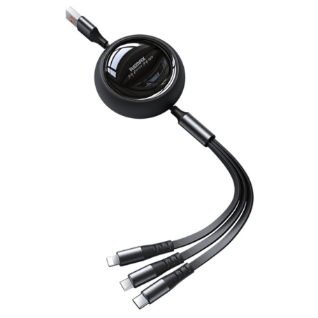 Remax Linon Series 15 W 3-in-1 Retractable Fast Charging Cable Black