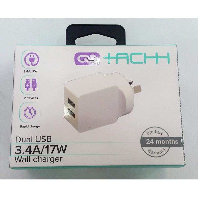 Refurbished Apple Tachh Dual USB AC Wall Charger White 3.4A/17W By Frank Mobile Australia